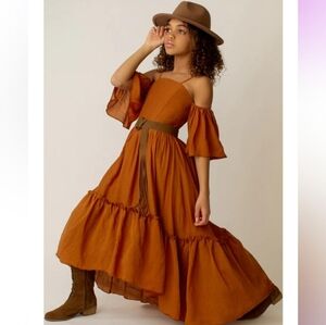 Joyfolie Chloe Dress Spice – Boho Off Shoulder Rust Maxi Fall Pumpkin Patch